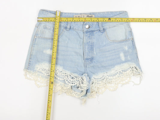 Denim Co Women Blue Size 12 Lace Trim Distressed Denim Hot Pants