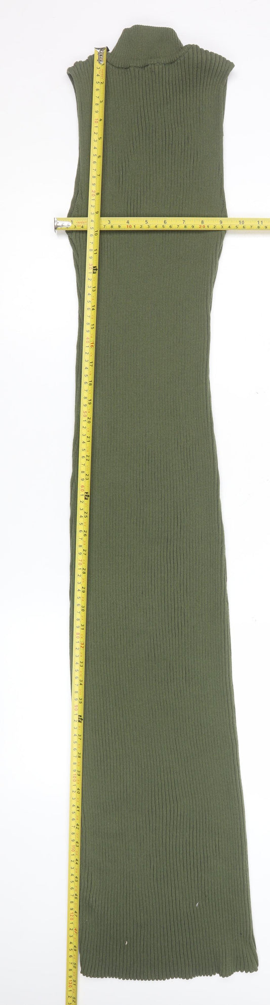 Zara Women Green Sleeveless High Neck Ribbed Bodycon Long Dress S