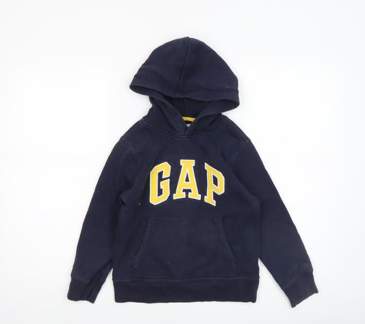Gap Boys Navy Blue Logo Pullover Hoodie Size 6-7 Years Fleece Cotton Blend