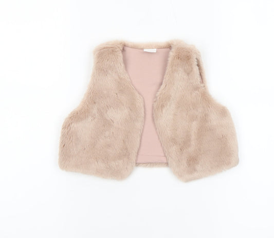Additional front view of Next girls’ beige faux fur lined waistcoat 3-4 years soft winter gilet