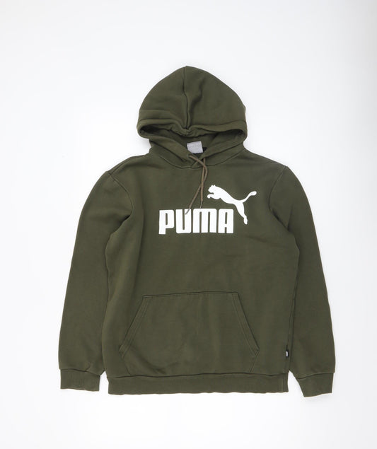 Additional front view of Puma Men’s Green Pullover Hoodie, size S, Fleece Logo Sweatshirt