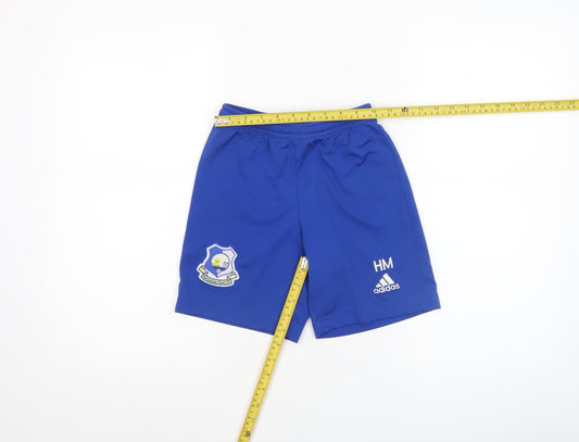 adidas Boys Blue Football Athletic Shorts Size 10 Years Elastic Waist