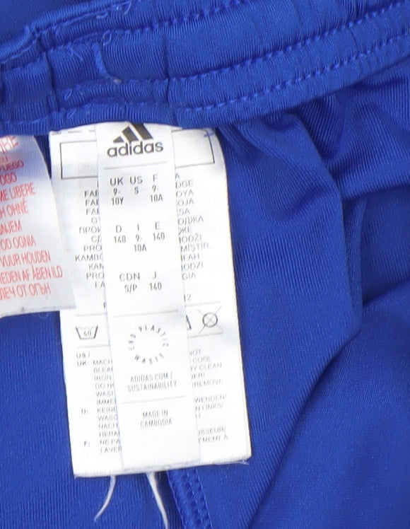 adidas Boys Blue Football Athletic Shorts Size 10 Years Elastic Waist