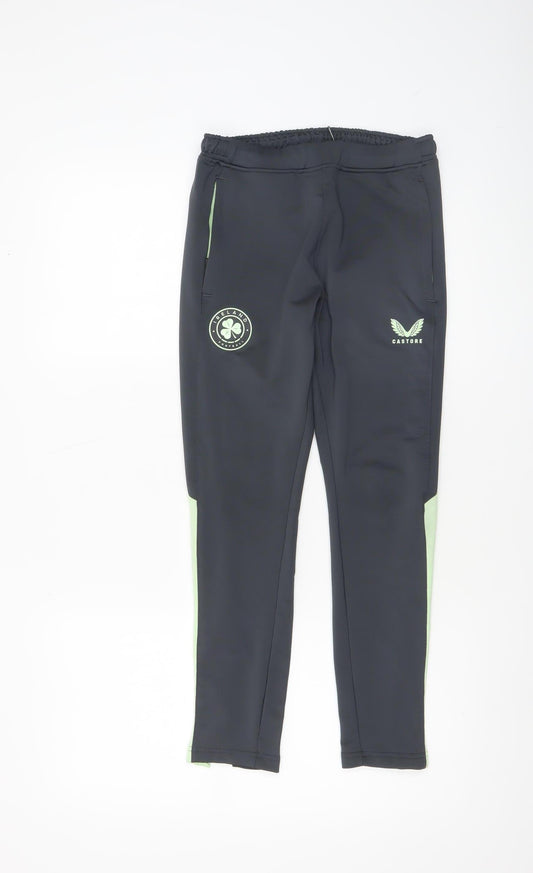 Additional front view of Castore boys’ black track pants 11 years tapered fit football trousers