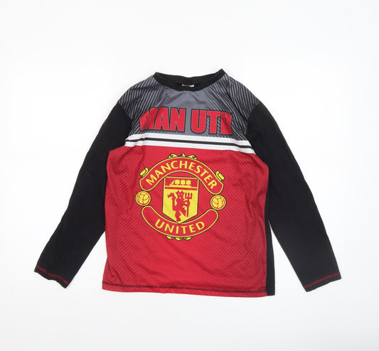 Additional front view of Manchester United boys’ red black 11-12 years long sleeve pyjama top