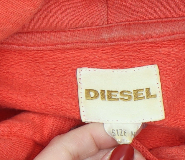 Diesel Mens Red Pullover Hoodie Size M Regular Cotton Logo Top