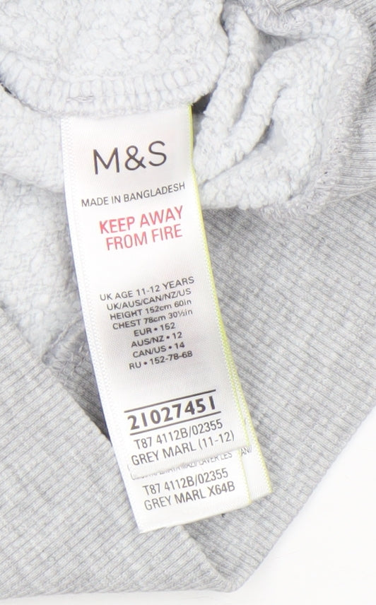 Marks and Spencer Boys Grey Marl Pullover Hoodie Age 11-12 Years Cotton Blend