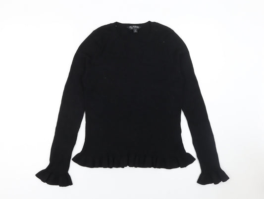 Additional front view of Miss Selfridge Women's Black Ruffle Trim Crew Neck Jumper, size 14