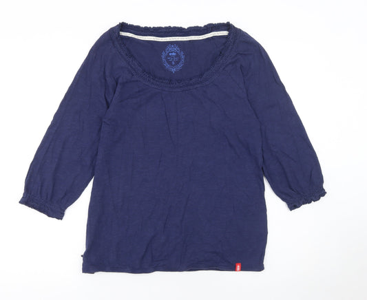 Additional front view of ESPRIT Women Blue 3/4 Sleeve Cotton Modal Blouse, size S