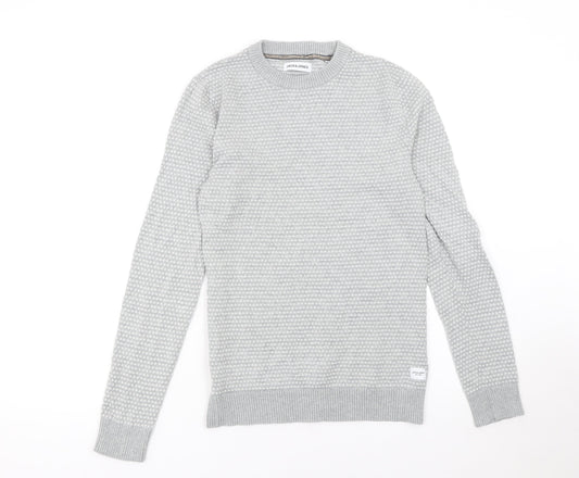 Jack & Jones Men's Grey Cotton Knit Jumper Size S Crew Neck