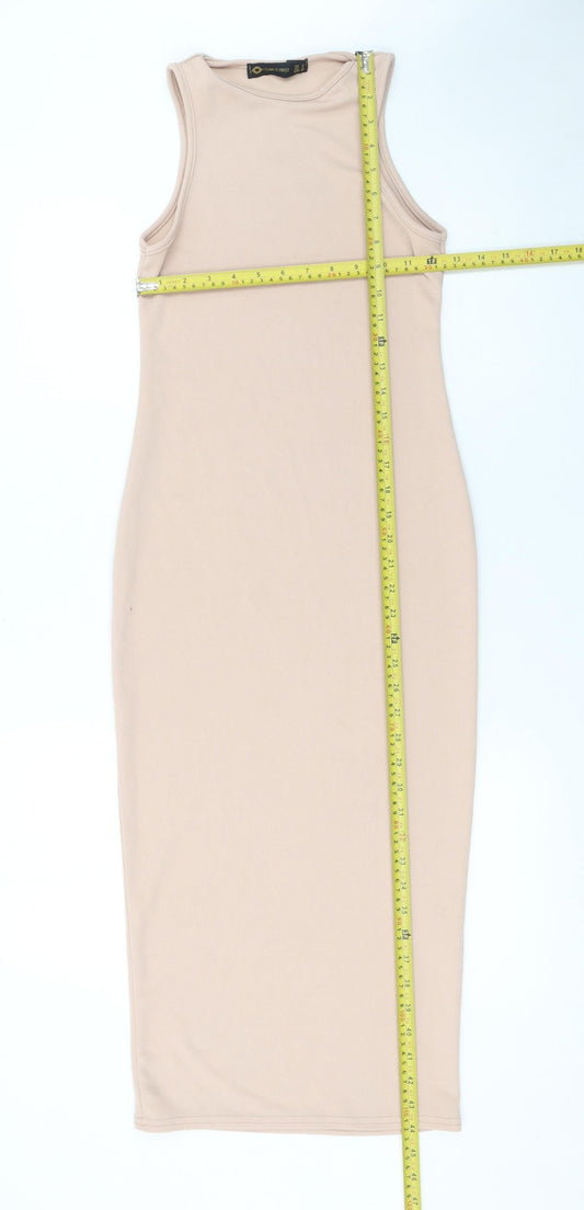 I Saw It First Women’s Beige Sleeveless Bodycon Midi Dress Size 8