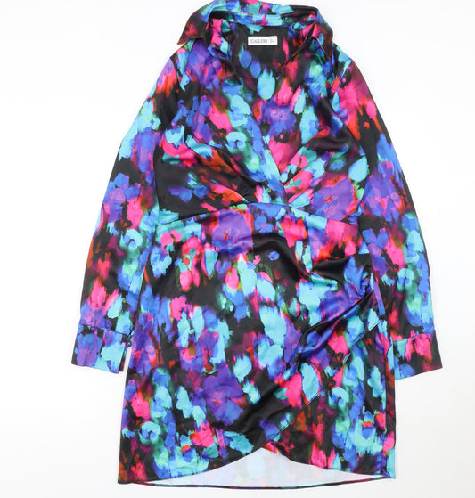 Additional front view of Gallery women’s multicoloured floral wrap dress, size UK 10