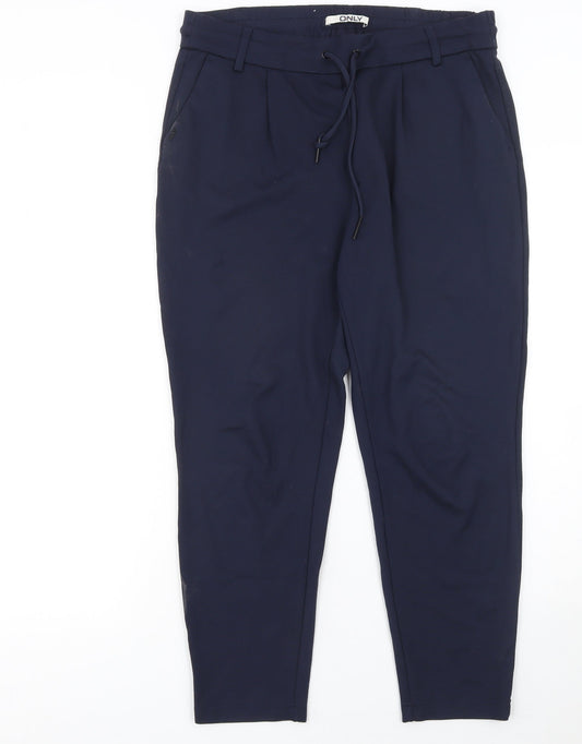 Additional front view of Only Women’s Blue Tapered Trousers L Drawstring Waist Workwear Style