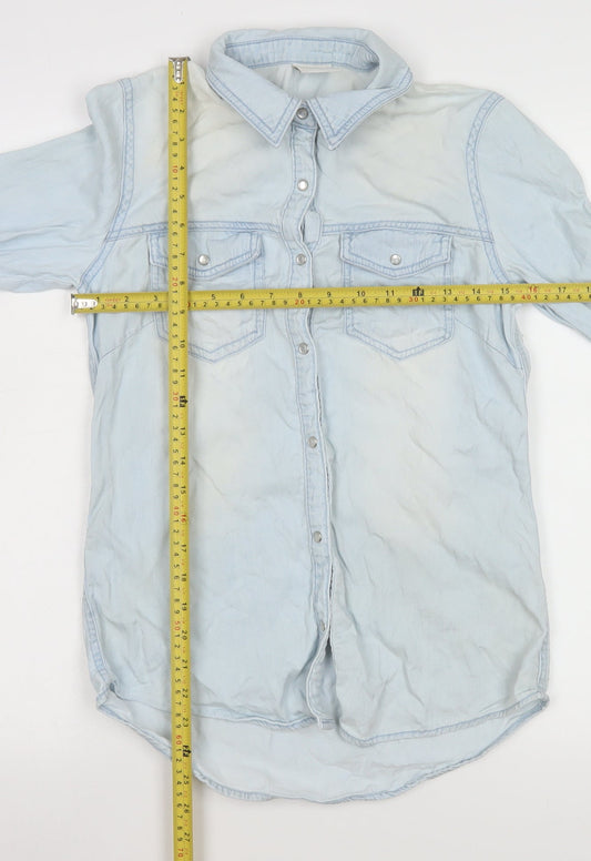 Vila Women’s Blue Denim Button-Up Shirt Size S Long Sleeve