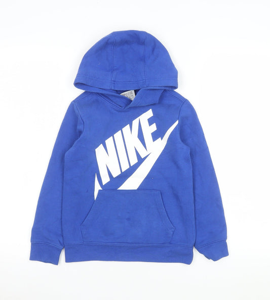 Nike Boys Blue Pullover Hoodie 6-7 Years Fleece Logo Sweatshirt