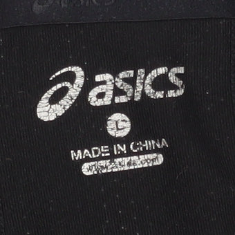 Brand and care label for Asics Women's Black Long Sleeve 1/4 Zip Pullover Sweatshirt, size S