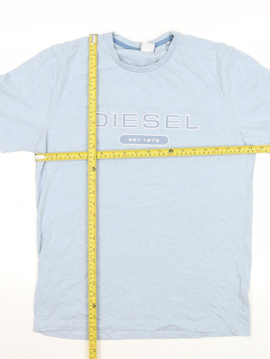 Diesel Men's Blue Cotton Logo T-Shirt Medium Crew Neck