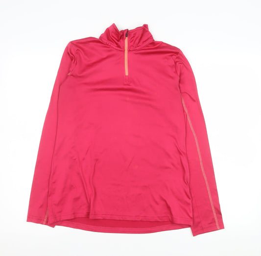 Additional front view of Crivit girls’ pink 12-14 years athletic 1/4 zip long sleeve sports sweatshirt