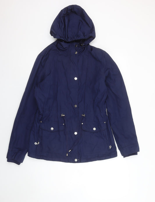 Additional front view of Dunnes Women’s Blue Hooded Parka Jacket, size UK 12, Waterproof