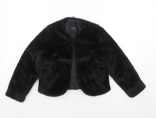 Additional front view of NAME IT girls’ black faux fur short jacket 6 years lined winter coat