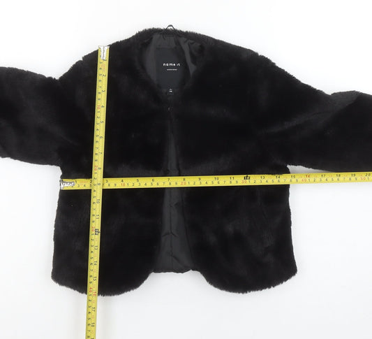 Name It Girls Black Faux Fur Short Jacket 6 Years Lined Winter Coat