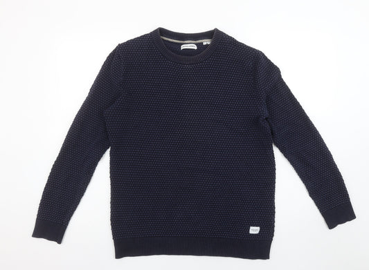 Jack & Jones Men's Blue Cotton Waffle Knit Jumper Size L
