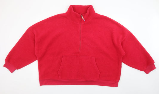 Additional front view of Dunnes women’s red fleece 1/4 zip pullover sweatshirt xxl
