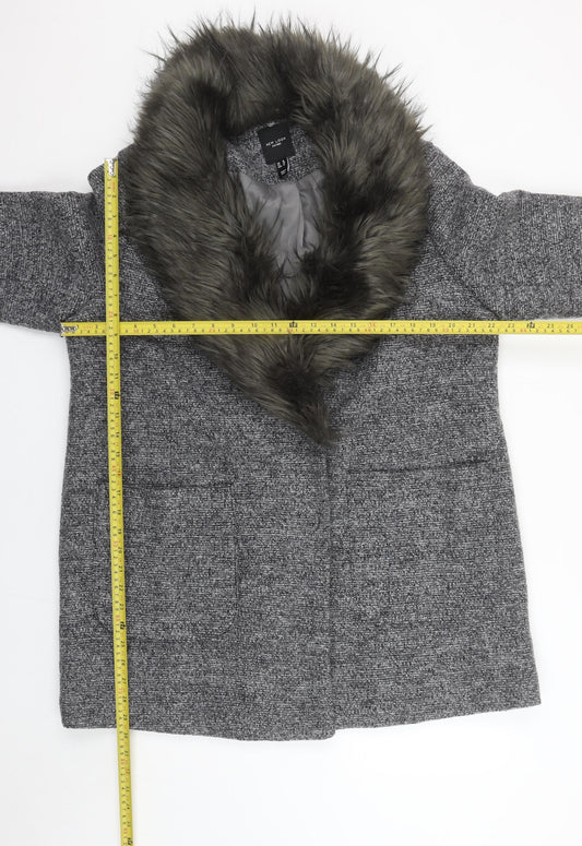 New Look Curves Women’s Grey Faux Fur Collar Wool Blend Coat Size 18