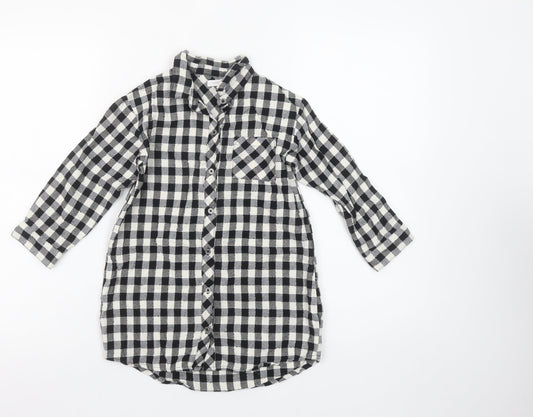 Additional front view of Next girls’ black check cotton button-up shirt 5 years