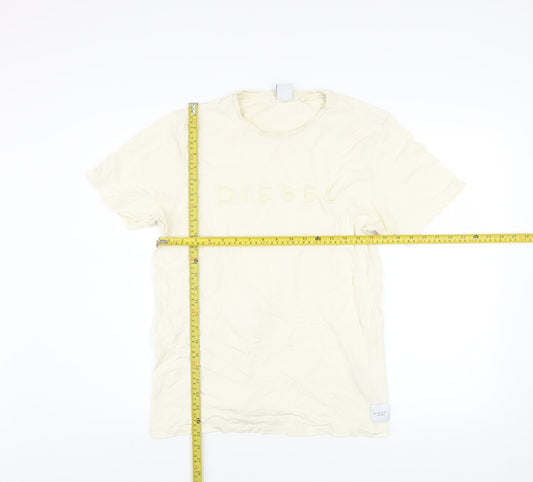 Diesel Men’s Ivory Cotton Logo T-Shirt Size M Short Sleeve Crew Neck