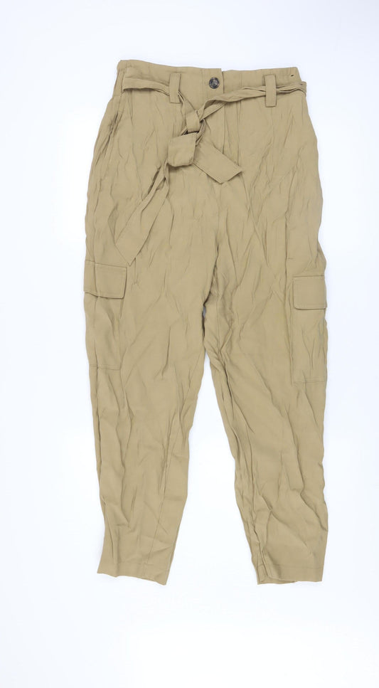 Additional front view of Dunnes Women’s Beige Cargo Belted High Rise Tapered Trousers, size UK 12