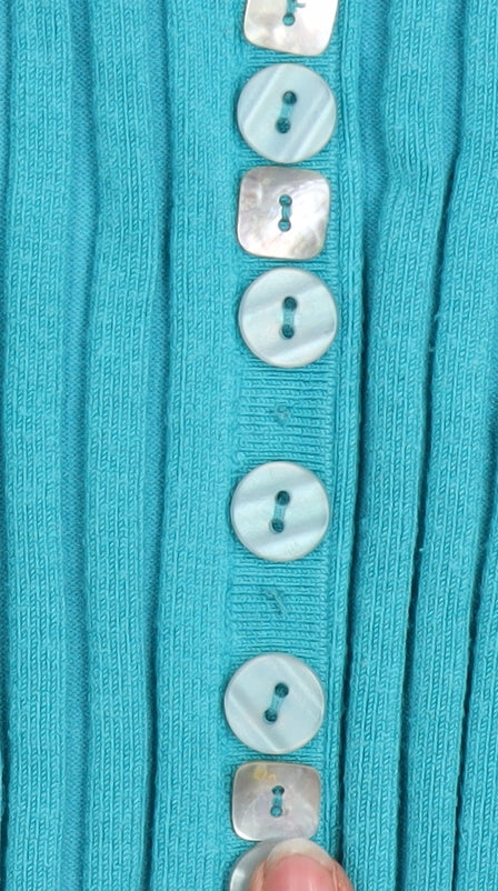 Additional view of Gerard Women’s Blue Ribbed V-Neck Button Cardigan, size UK 14