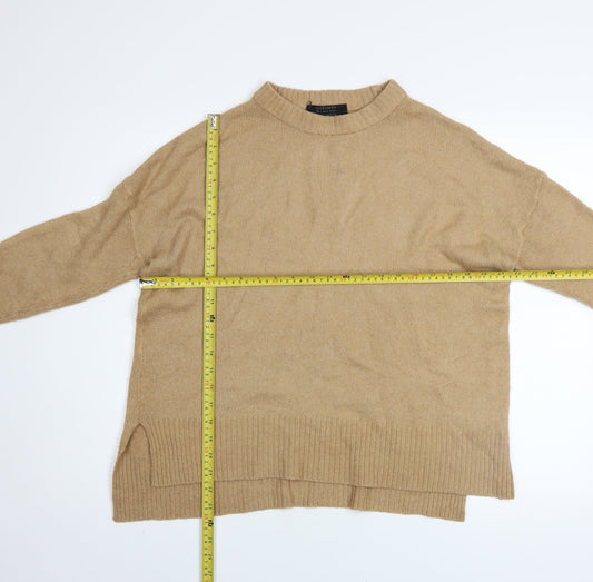 AllSaints Women Beige Mock Neck 100% Merino Wool Jumper UK 8