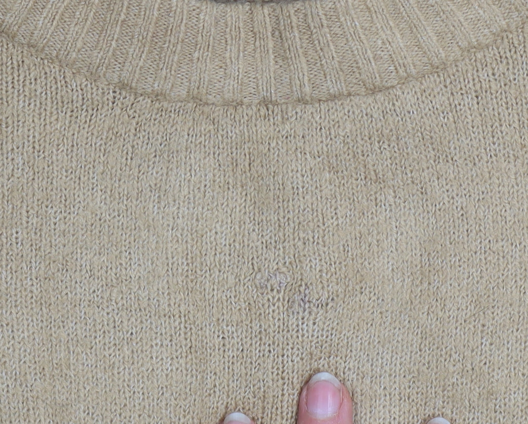 AllSaints Women Beige Mock Neck 100% Merino Wool Jumper UK 8