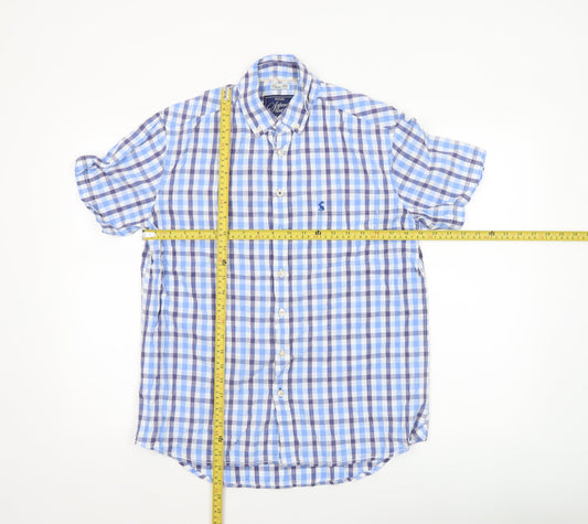 Joules Men's Blue Check Short Sleeve Classic Fit Button-Up Shirt Size M