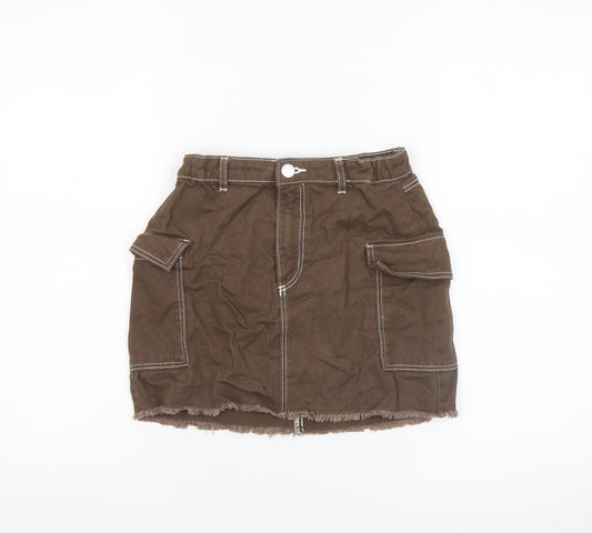 H&M Girls Brown Cargo Mini Skirt 11 Years 100% Cotton Utility Style