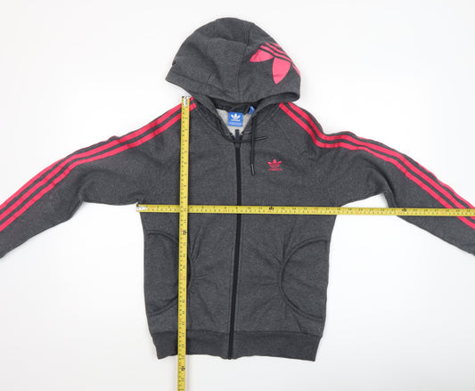 Adidas Womens Grey Full Zip Hoodie XS - Pink Stripes Athletic Fit