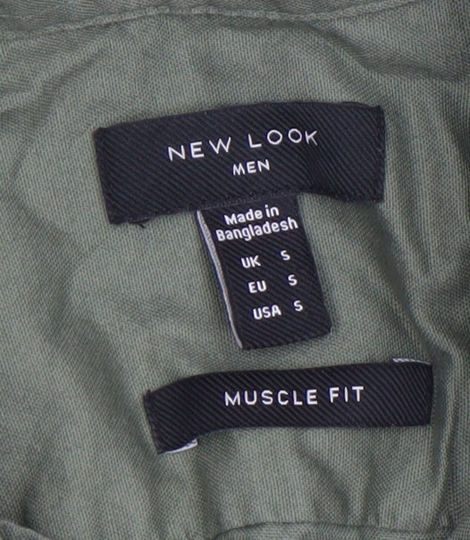 New Look Men Green Muscle Fit Button-Down Shirt Size S