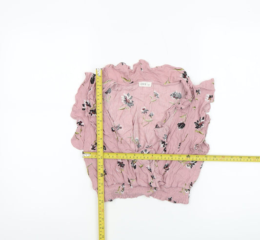 Lunik Women’s Pink Floral Ruffle Cropped Blouse Size S