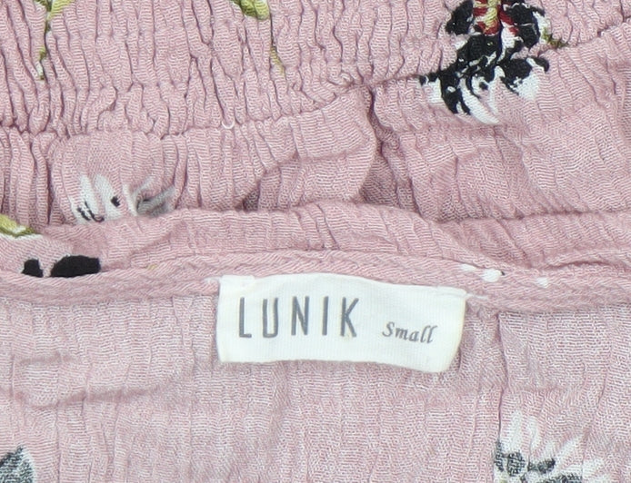 Lunik Women’s Pink Floral Ruffle Cropped Blouse Size S