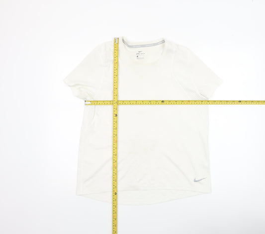 Nike Women White Dri-Fit Running T-Shirt L Lightweight Breathable Activewear
