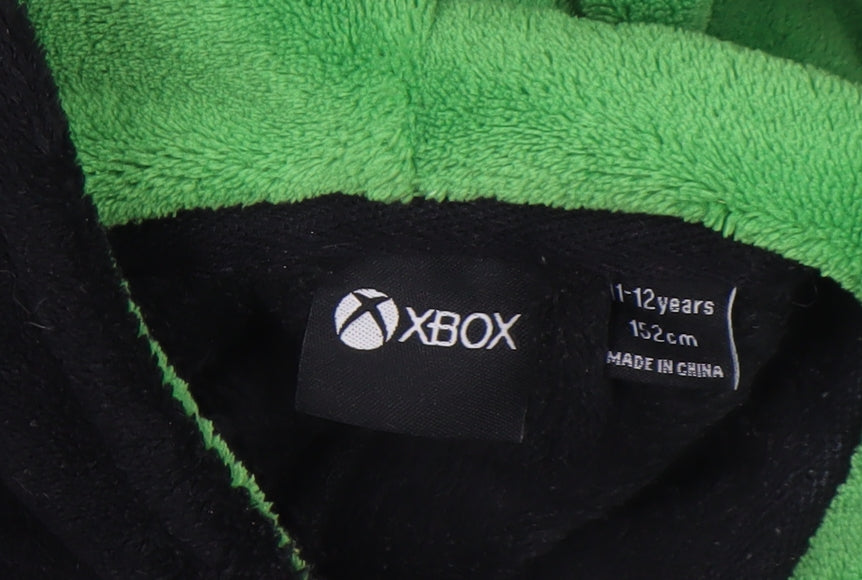 Brand and care label for Xbox boys’ black & green fleece hooded onesie nightwear 11-12 years