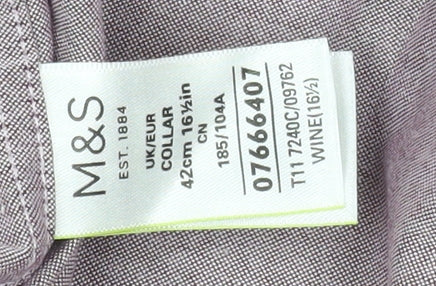 Marks and Spencer Men's Purple Regular Fit 100% Cotton Long Sleeve Dress Shirt 42cm Collar