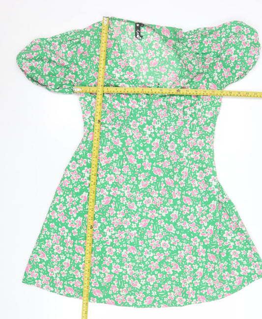 Influence Women’s Green Floral Short A-Line Puff Sleeve Dress Size 10
