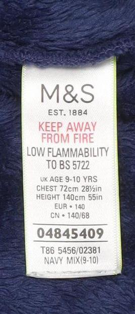 Marks and Spencer Boys Blue Fleece Hooded Robe 9-10 Years
