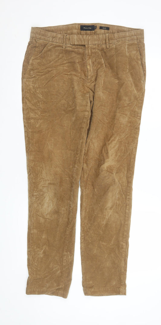 Additional front view of Massimo Dutti women’s beige corduroy chino trousers, size UK 12