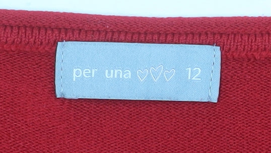 Marks and Spencer Per Una Red V-Neck Long Sleeve Women's Jumper Size 12