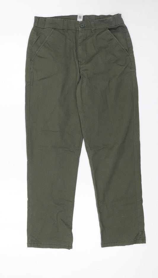 Dunnes Boys Green Chino Trousers 27in Waist Cotton Elastane