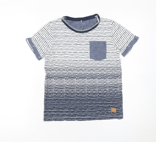 NAME IT Boys Blue White Striped T-Shirt Short Sleeve Cotton 9-10 Years