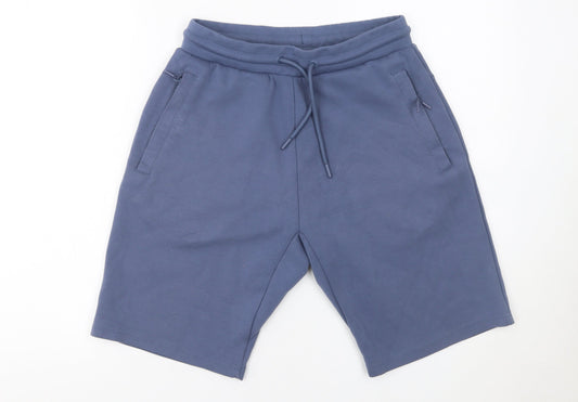 Additional front view of Dunnes boys’ blue sweat shorts s regular fit drawstring pockets